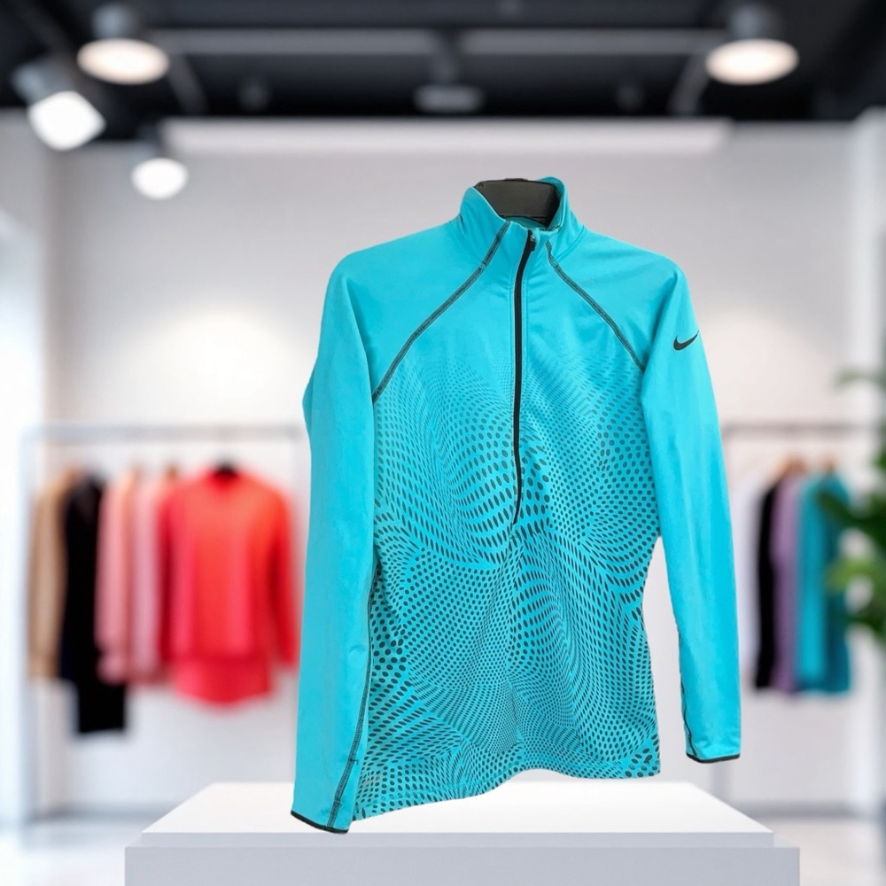 Nike Pro Dri-Fit Turquoise Black Dots/Stitching Pullover Active Wear Top Women M